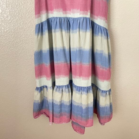 Outerknown Dress Womens Medium Blue Pink Cielo Striped Mini Swing Cotton Hippie - Picture 5 of 11
